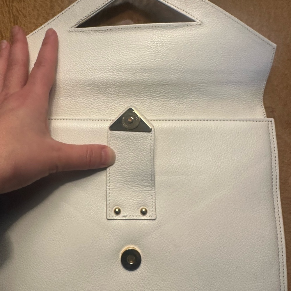 YSL White Leather Envelope Clutch with Gold-Tone Accent - Picture 5 of 15
